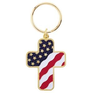 Pack of 12! United States USA Flag Cross Key Chain Gold Red White Blue Stars